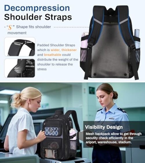 Mesh Backpack, 17in Heavy Duty See Through Backpack Ultra Black-17in