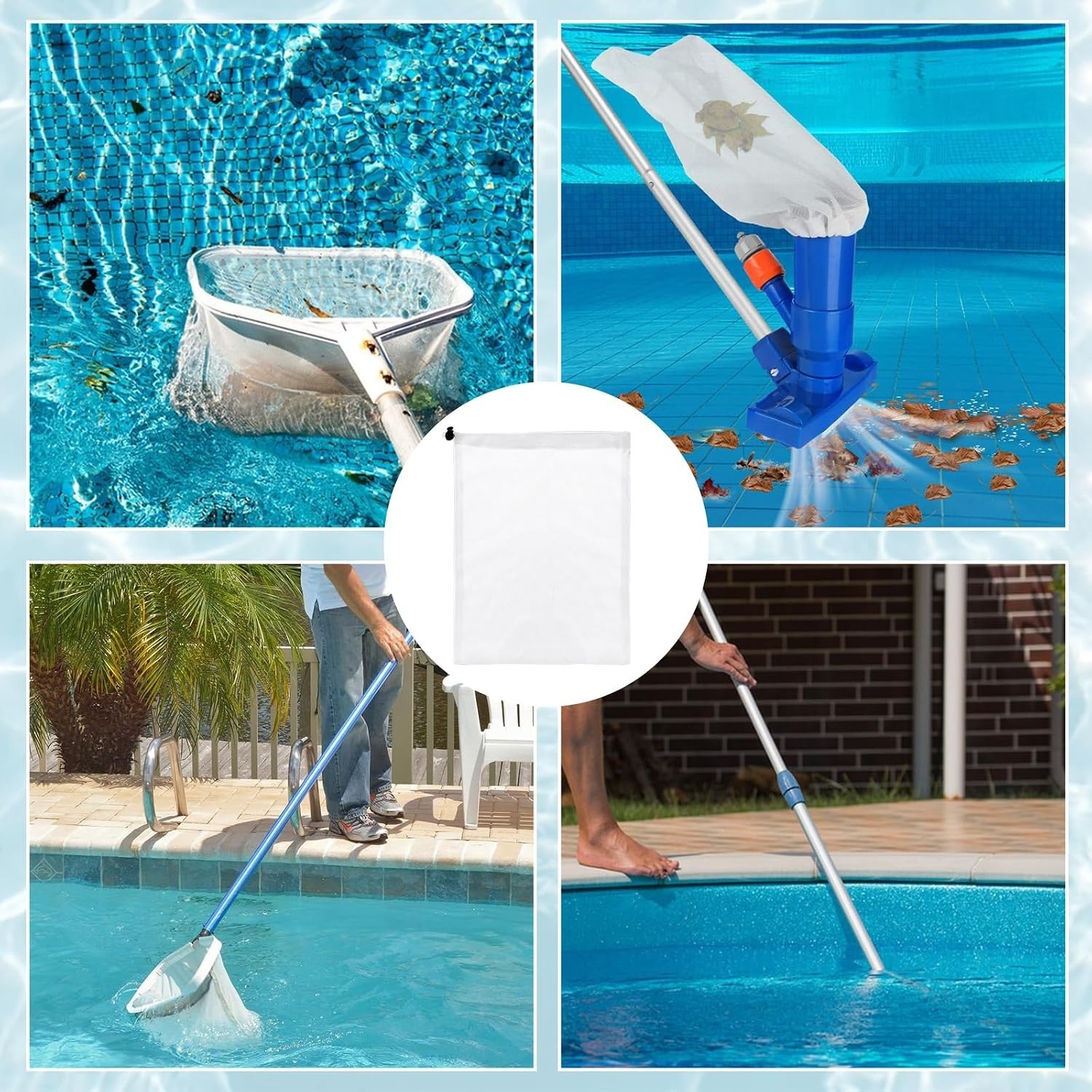 Effortless Cleaning with 4PCS Fine Mesh Pool Vacuum Bags – Drawstring Included