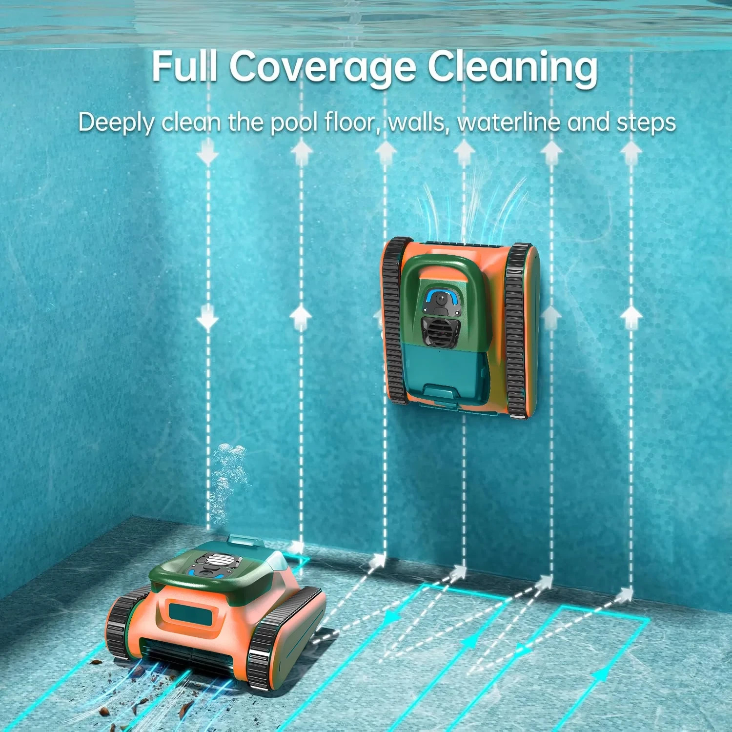 Seauto Cordless Robotic Pool Cleaner 45000Pa Sonar Navigation Wall Climbing APP