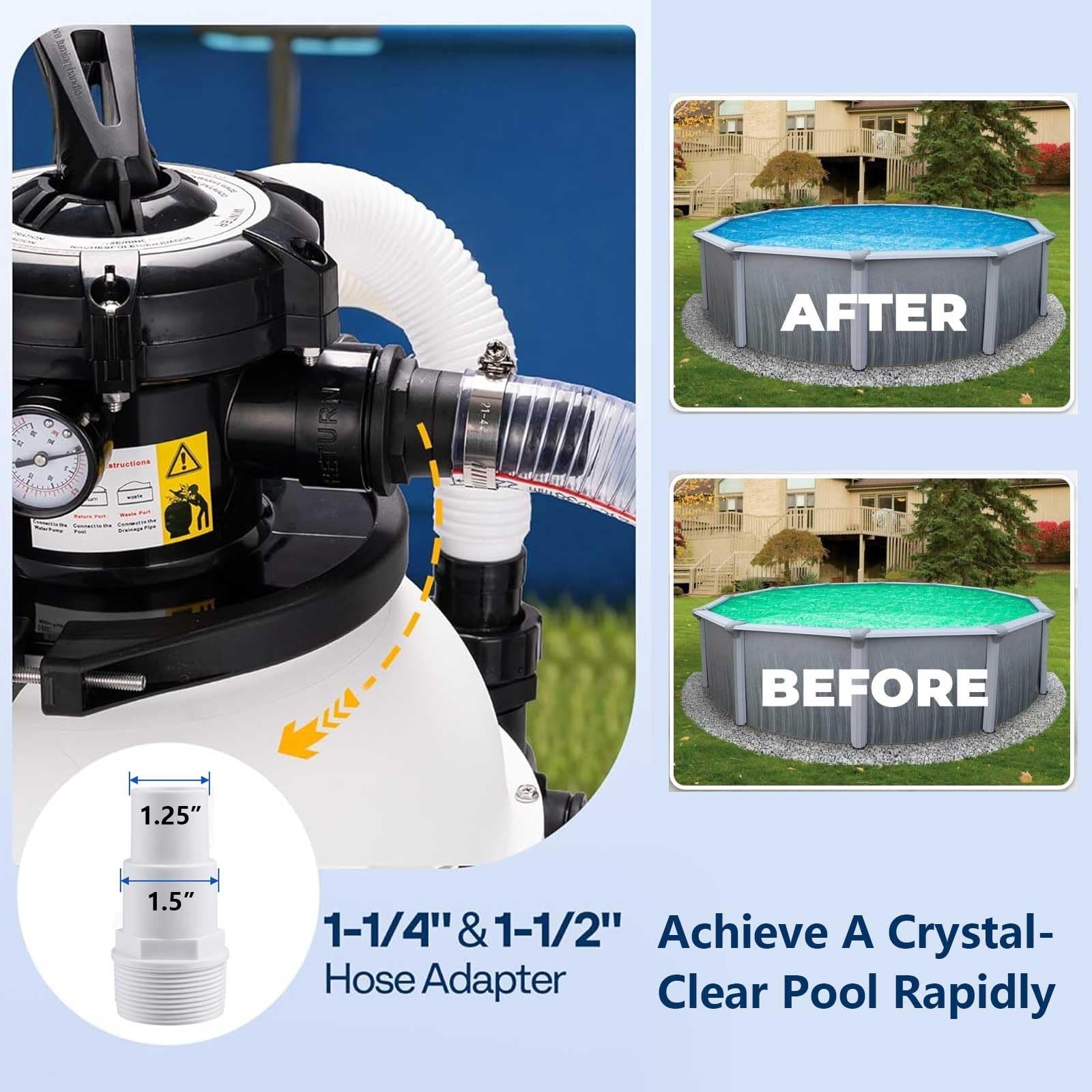 1.5&Prime; x 16&Prime; Pool Sand Filter Pump Hose for Intex & Coleman x 41&Prime;, White
