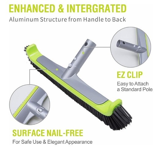 Pool Brush Head 17.5&Prime; Heavy Duty Curved Edge for Swimming Pool Walls Floor Tile