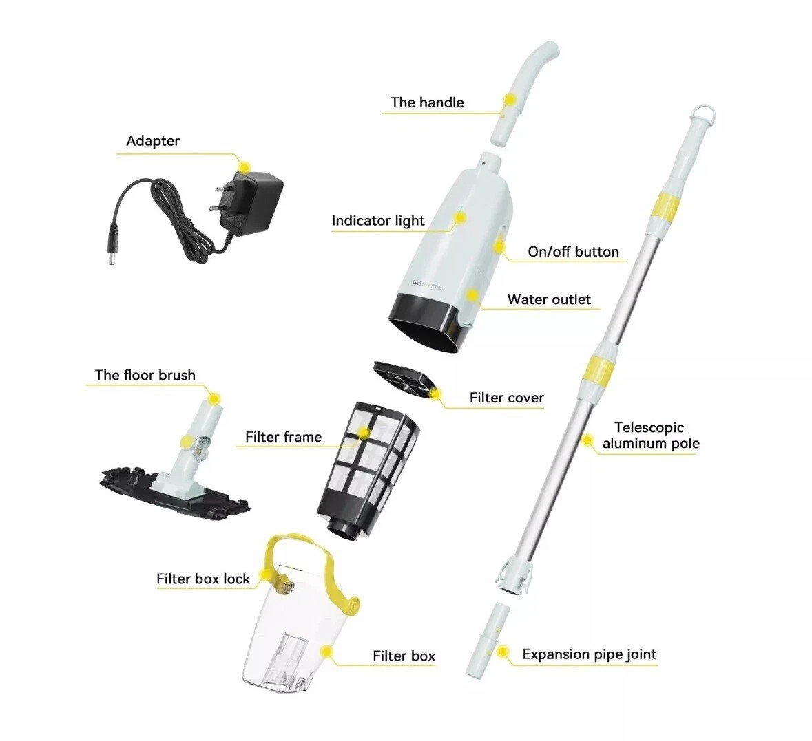 Lydsto Handheld Pool Vacuum with Telescopic Pole, Cordless Rechargeable