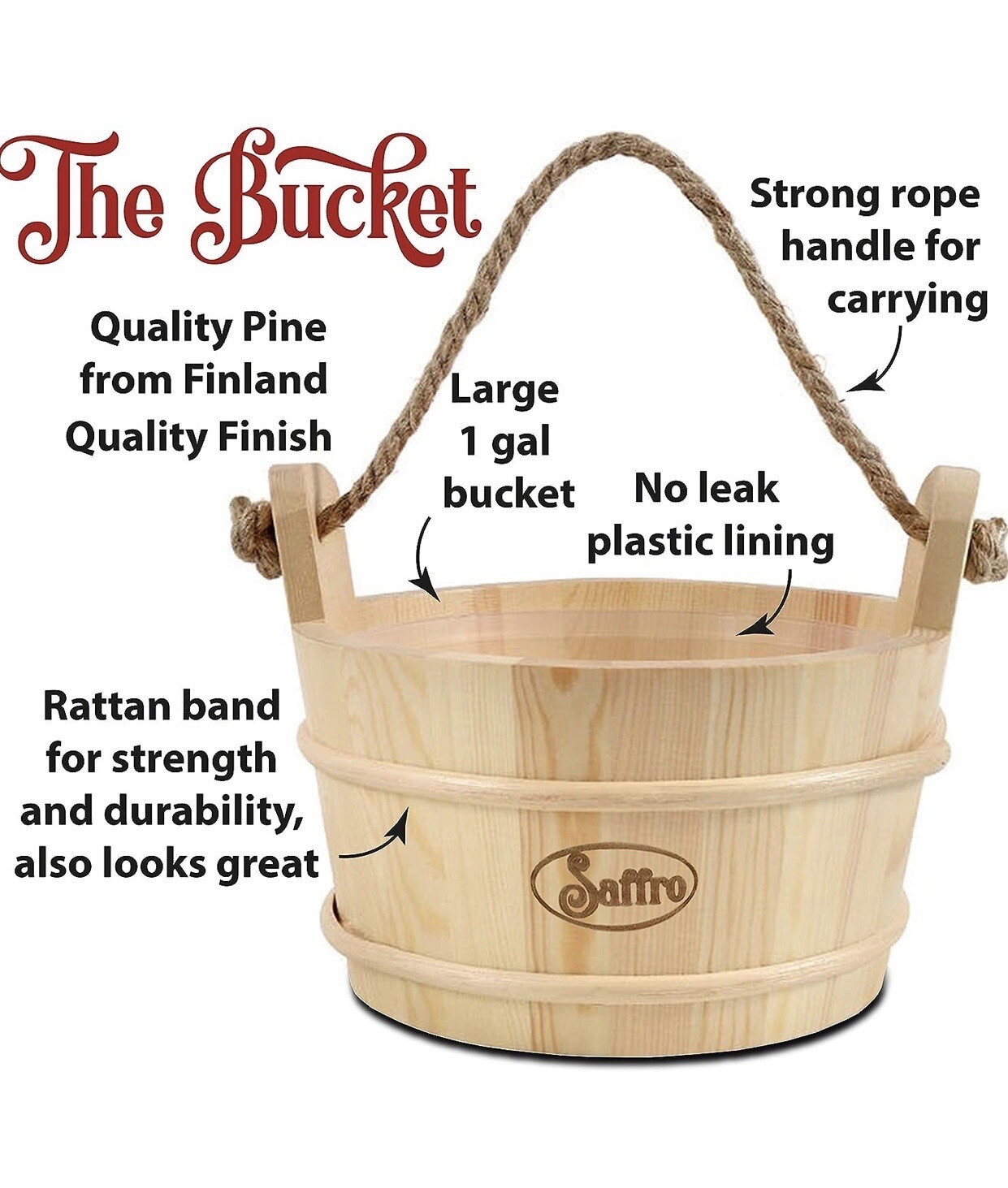 Saffro Sauna Bucket and Ladle for Beautiful Sauna Accessories 1 Gallon w/Liner