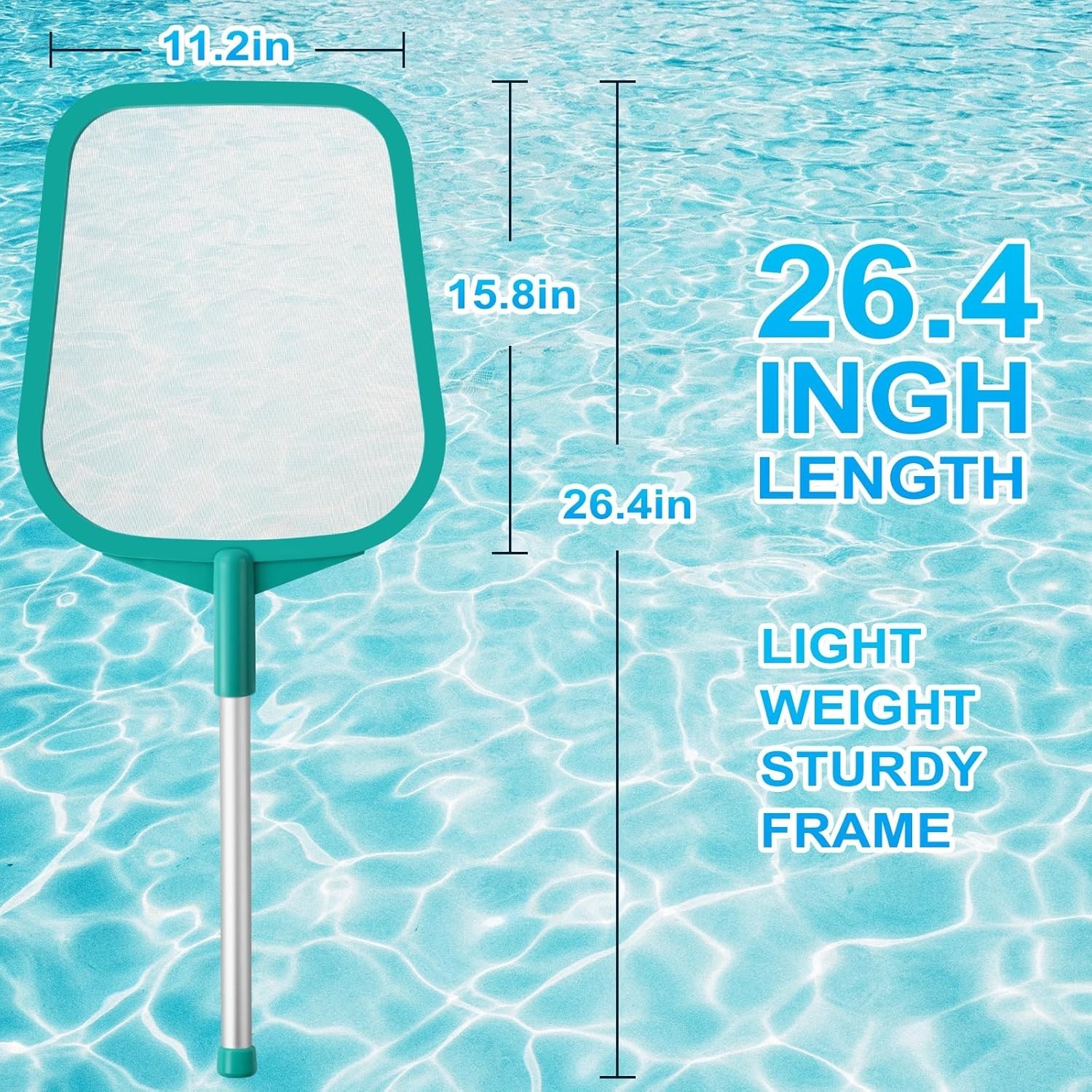 Pool Skimmer Net with Pole, Fine Mesh, Solid Plastic Frame for Pool & Hot Tub