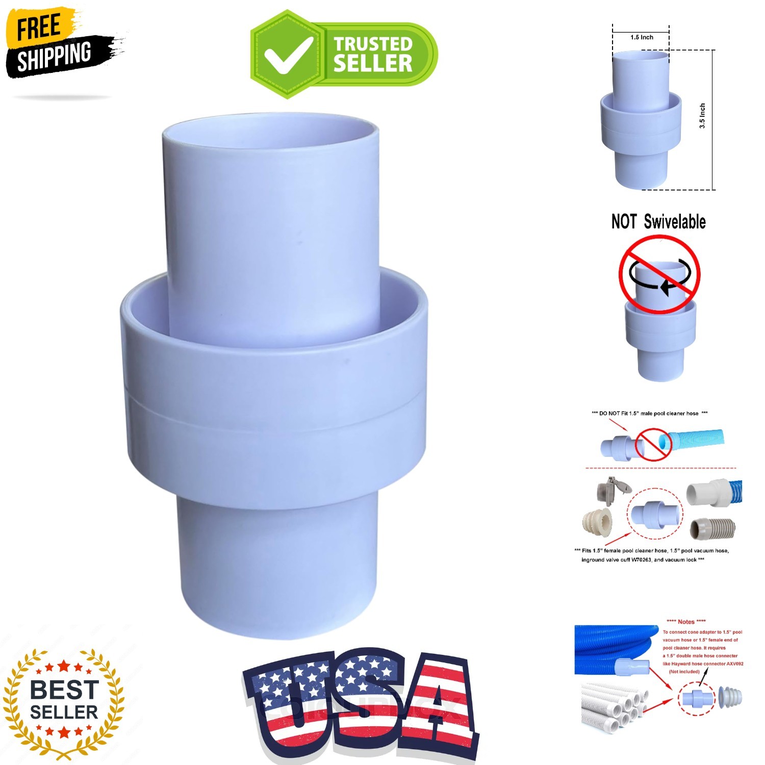 1.5&Prime; Pool Cleaner Hose and Vacuum Hose Connector Adapter Replacement For Hayw…