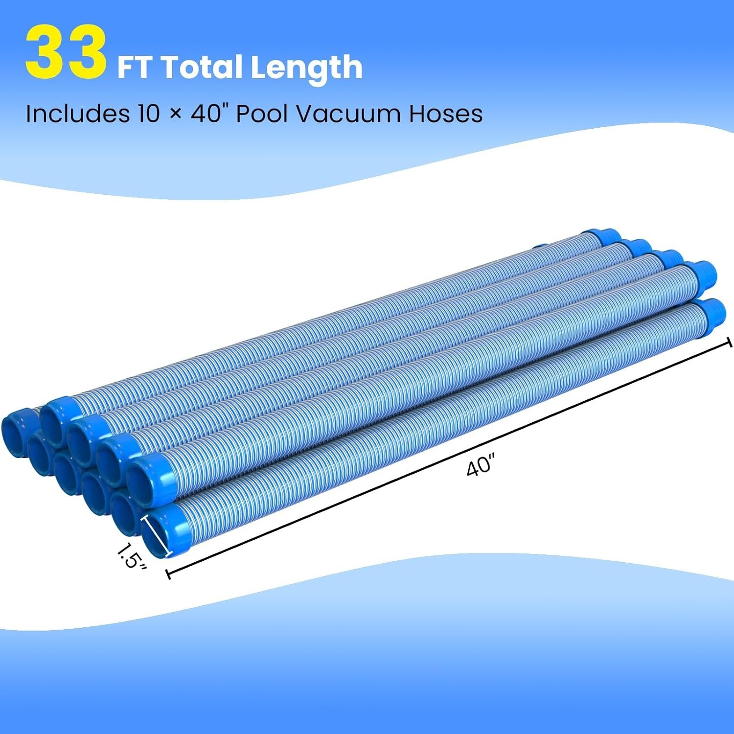 Pool Vacuum Hose 26 Feet (8 X 40 Inch), 1.5 Inch Cuffs, Compatible with Most Ing
