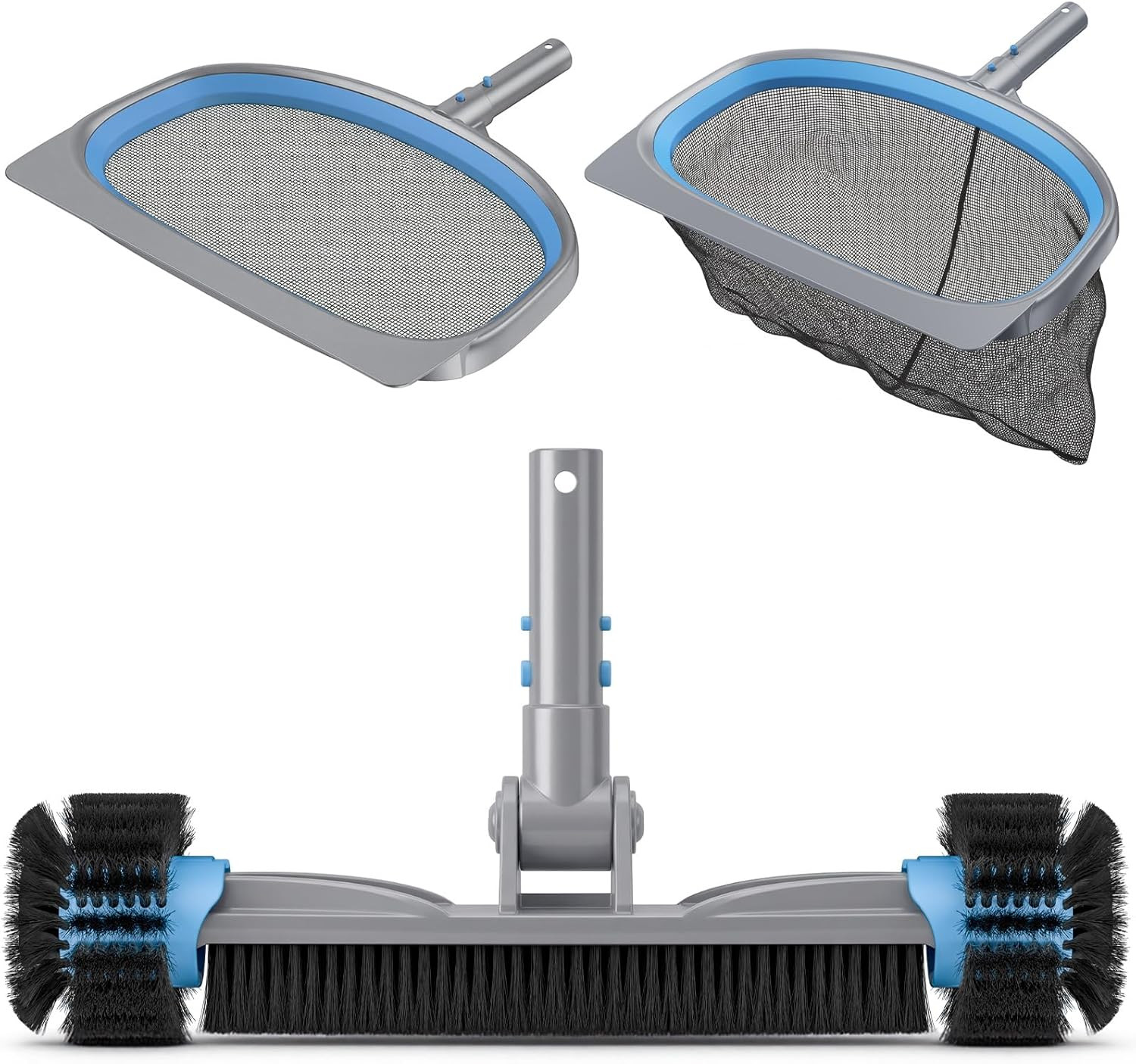 3-In-1 Deluxe Swimming Pool Cleaning Kit – Includes Pool Brush with Detachable S