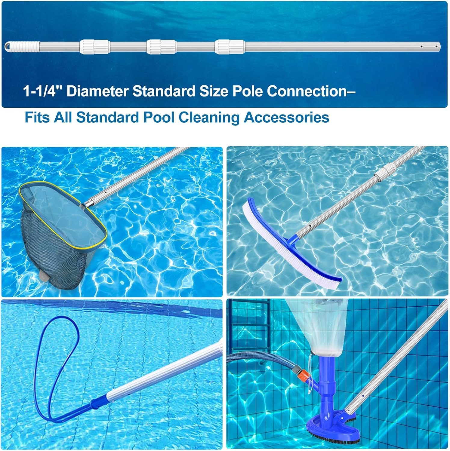 Professional 16.5 Foot Swimming Pool Pole Telescopic，Heavy Duty Aluminum