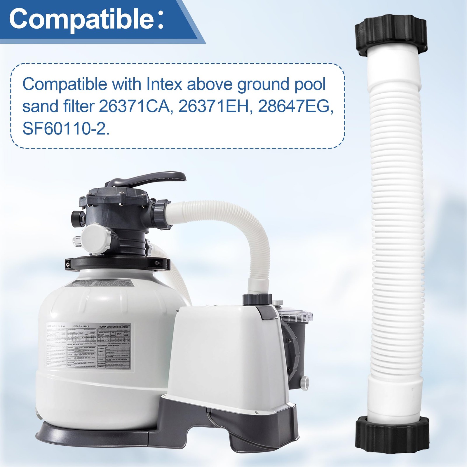 11388 Pool Sand Filter Pump Hose for 14 inches (L) x 1.5 (D), White