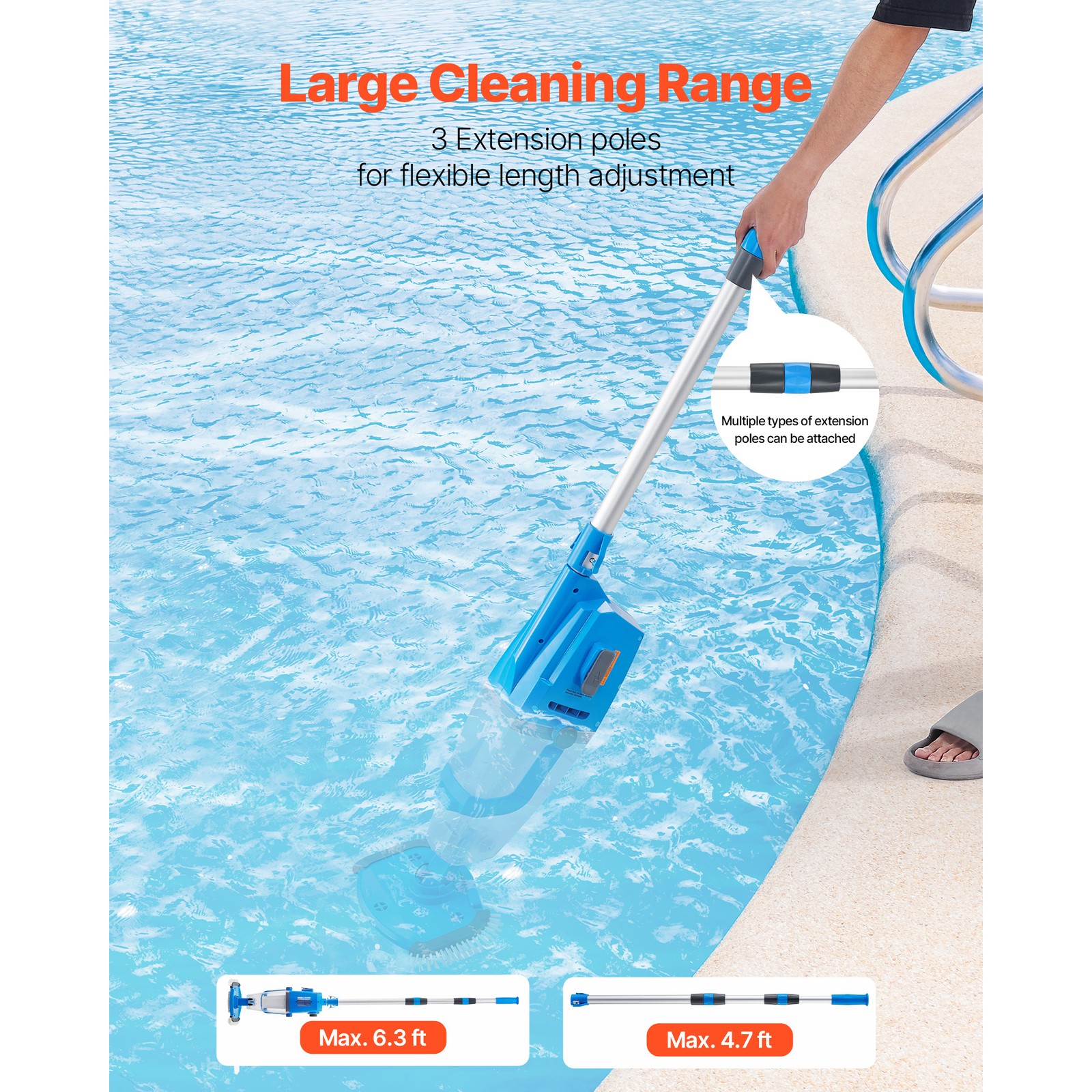 Uimoso Rechargeable Pool Vacuum 26 GPM, 1-Hour Runtime, Includes Extension Pole