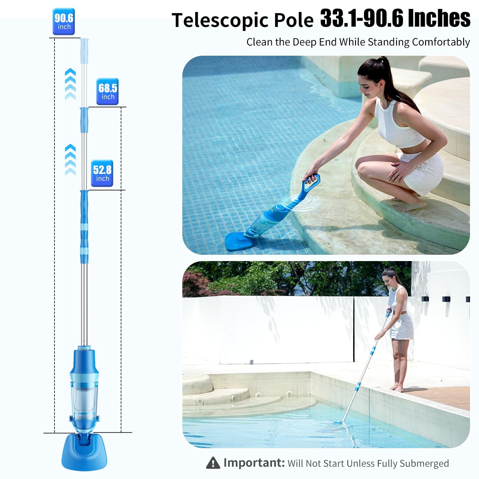 Cordless Pool Vacuum for Inground & Above Ground Pools: Ocean Blue(23.8 GPM)