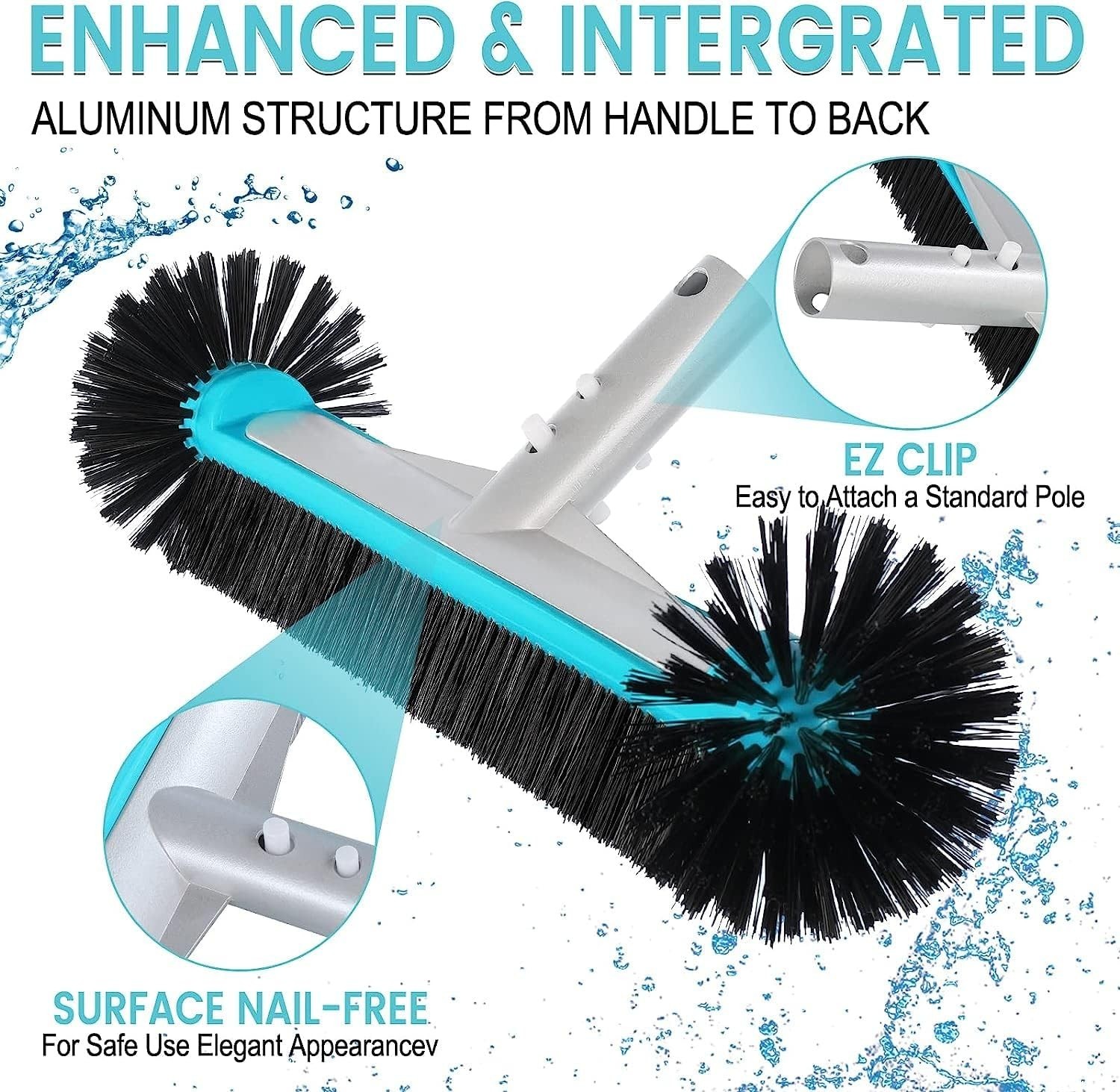 Swimming Pool Brush Head with Round Ends,17.5&Prime; Heavy Duty Aluminum Back Head for