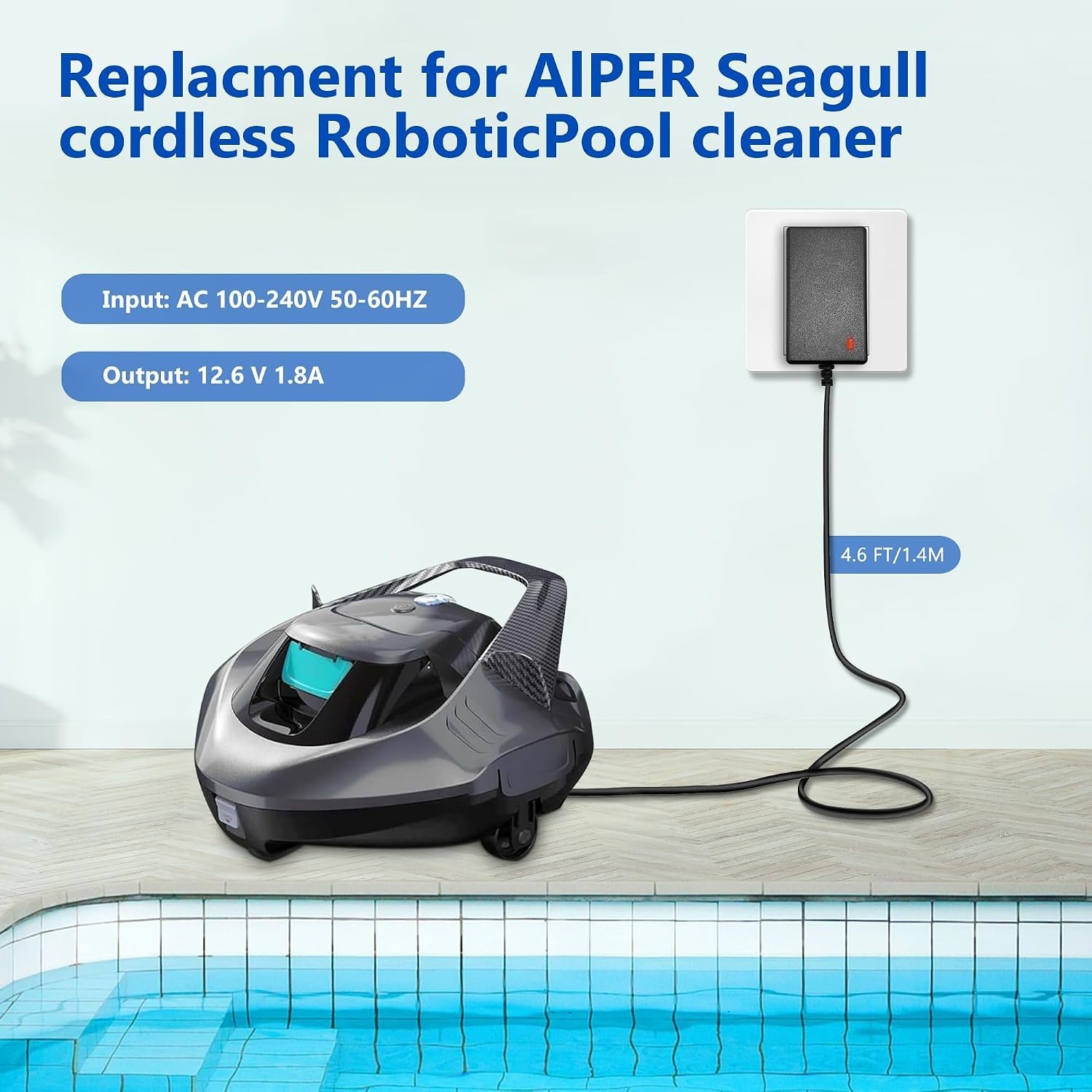12.6V Charger for Aiper Pool Cleaner Robot, Pool Vacuum Charger for Seagull S…