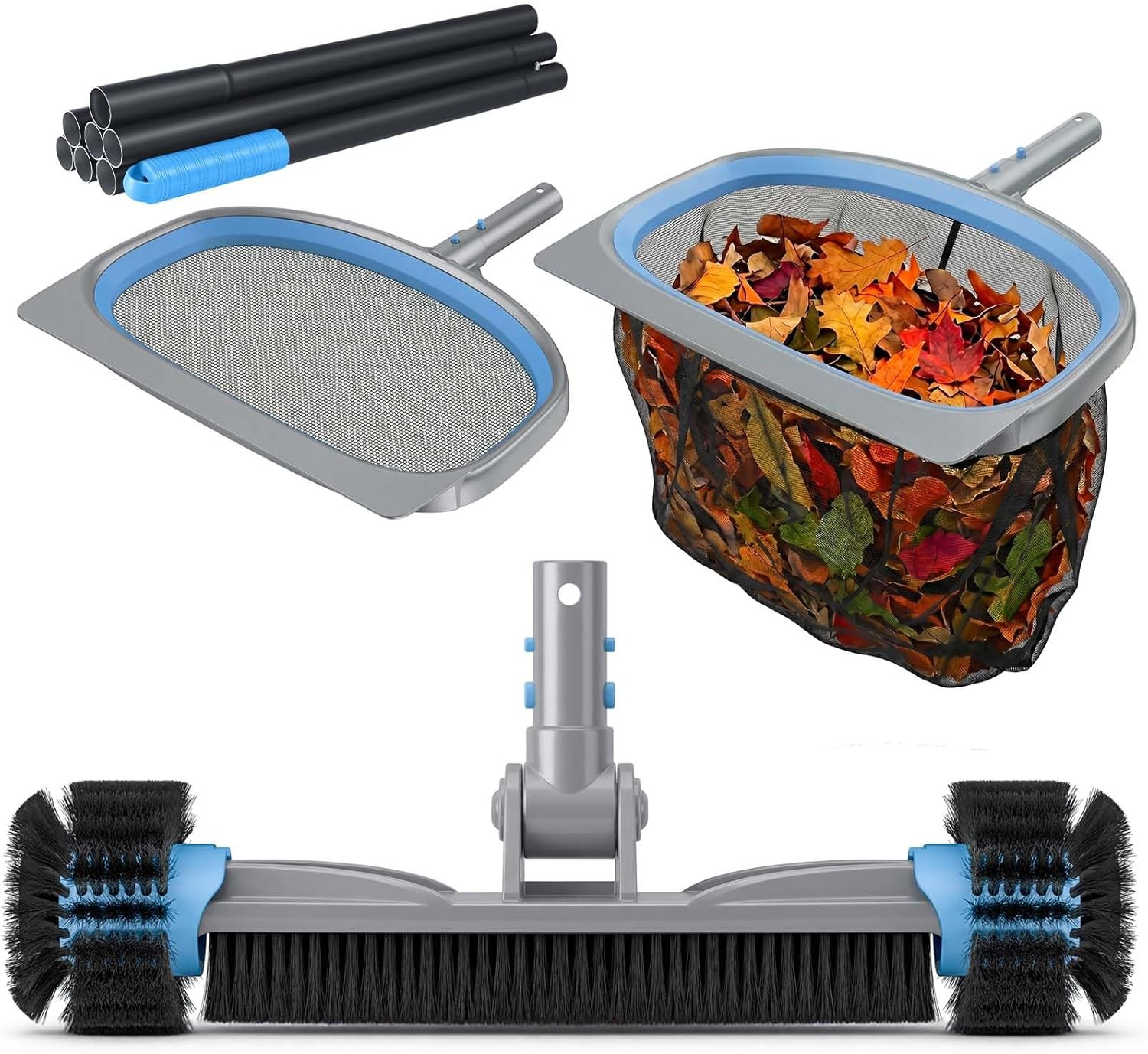 4-In-1 Deluxe Swimming Pool Cleaning Kit – Includes Detachable Pool Brush, Heavy