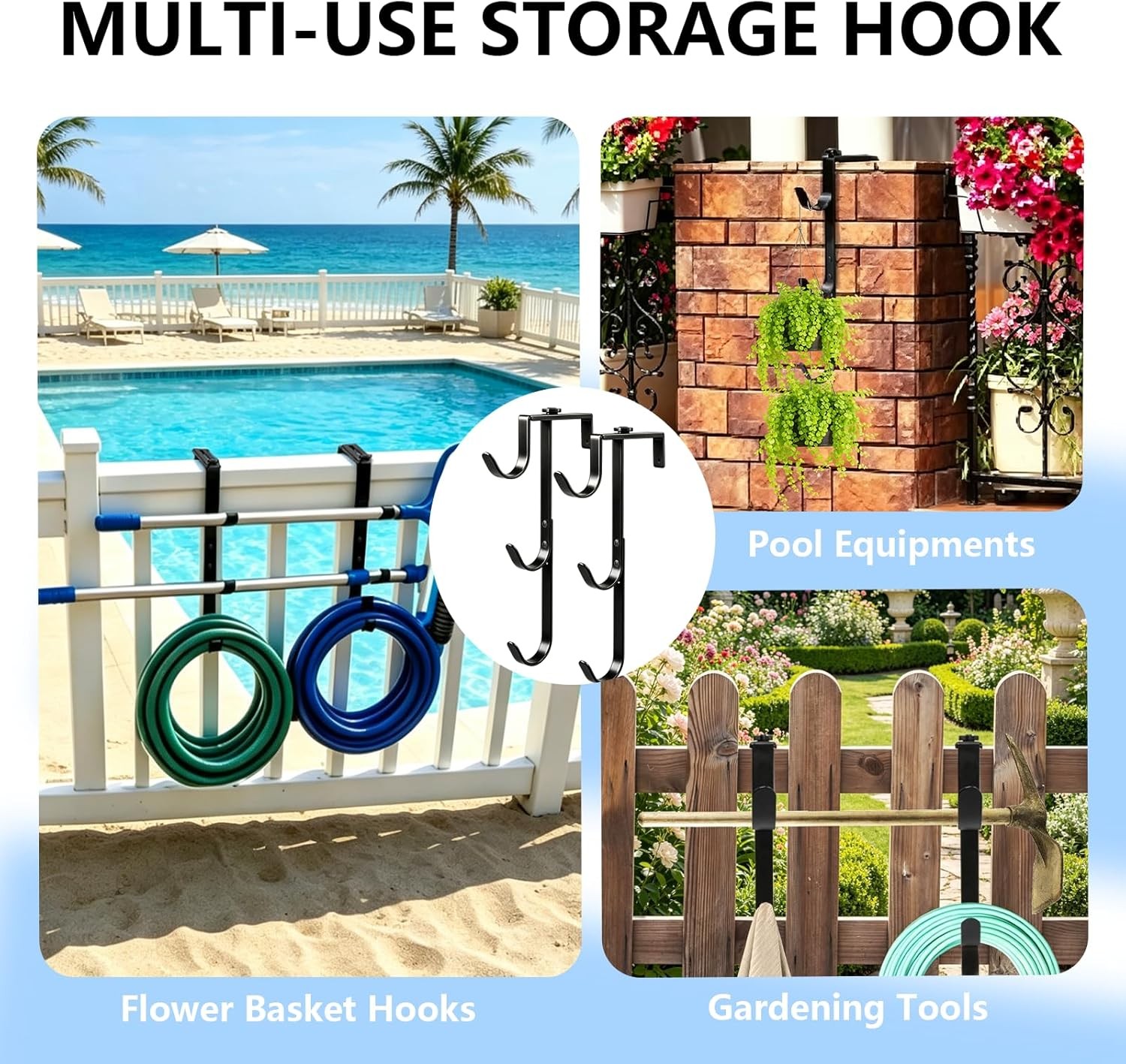 2 Pack Upgraded 3-Tier Pool Fence Hooks Pool Equipment Adjustable Heavy Duty