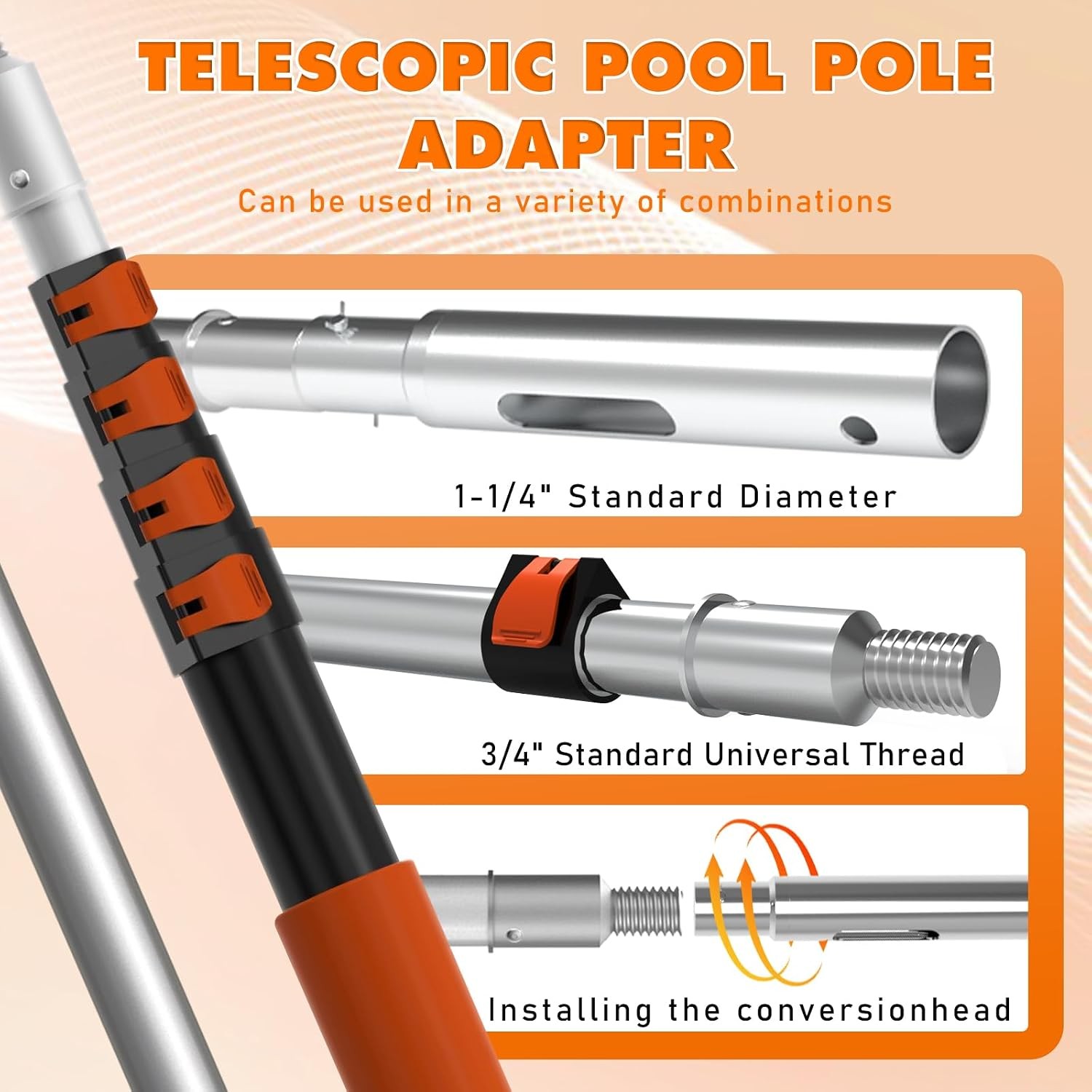 LAANPOLE Telescopic Pool Pole, 16ft Heavy Duty Swimming Pool Pole, Adjustable