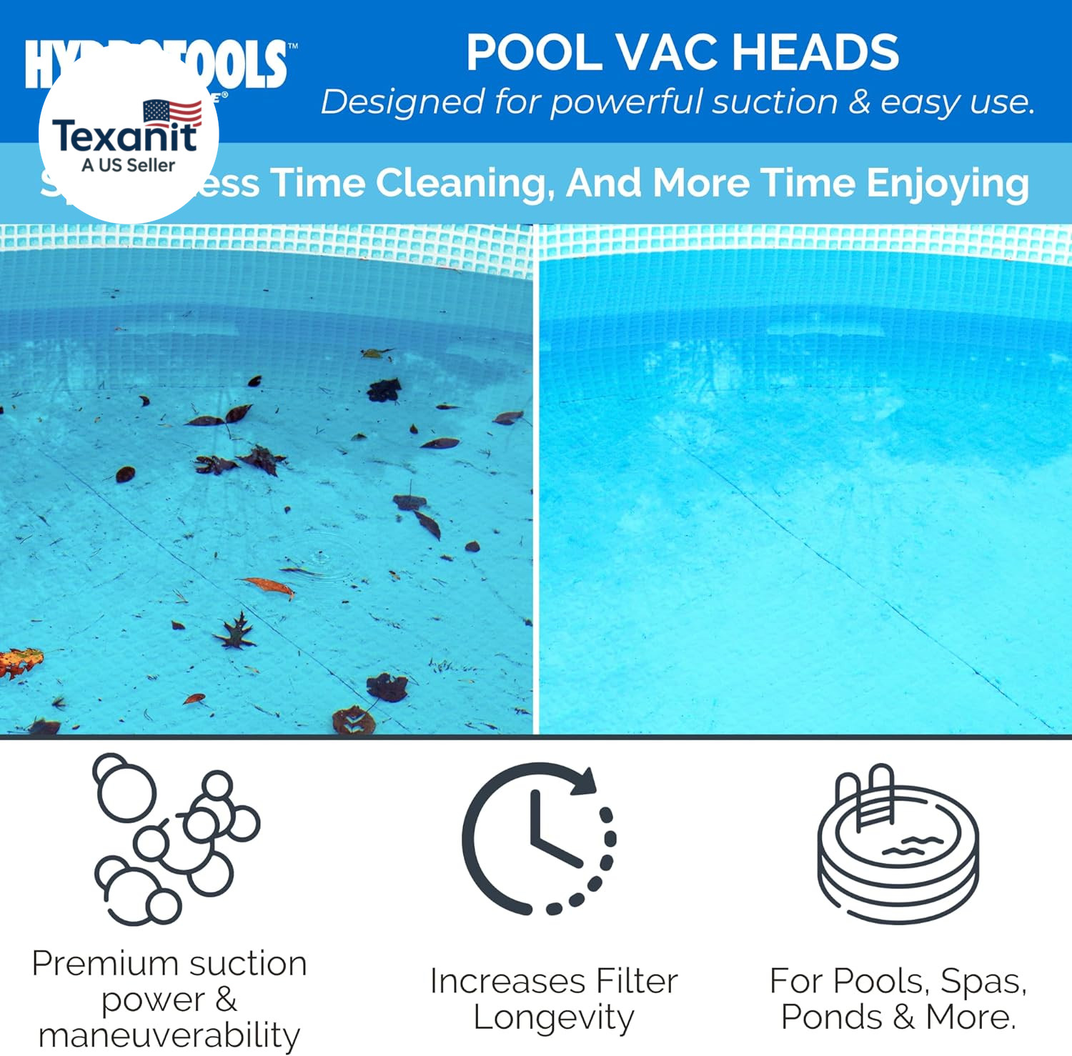 HYDROTOOLS Manual Pool Vacuum Head Attachment for Inground & above Ground Pools