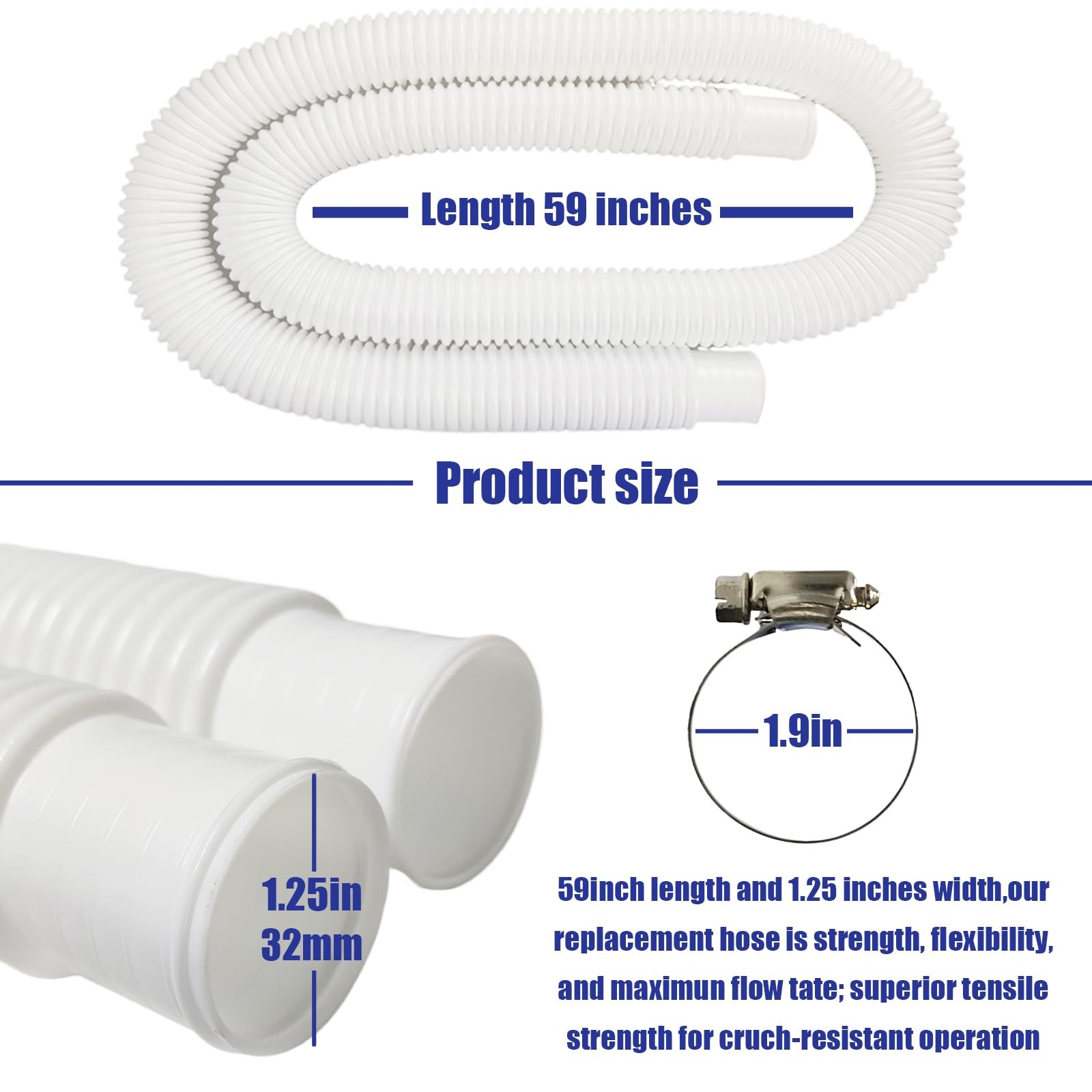 2 Pack Pool Pump Replacement 1.25 inches diameter, 59 length, White