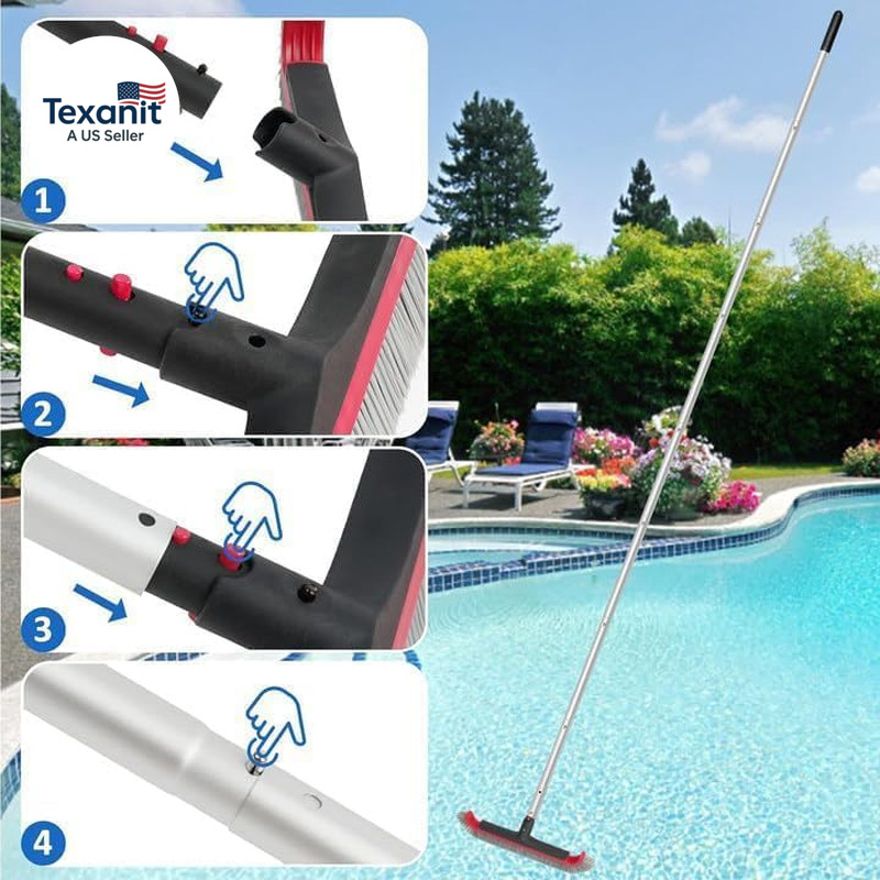 Swimming Pool Brush with Pole – 17.5&Prime; Wall Brush with 10FT Adjustable Aluminum P