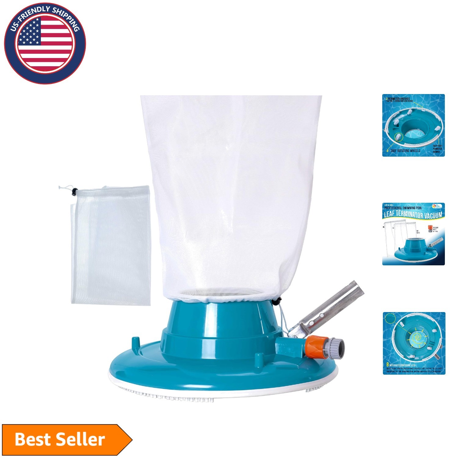 High-Efficiency 15&Prime; Pool Cleaner with 8 Jets & 3 Brushes – Easy to Use
