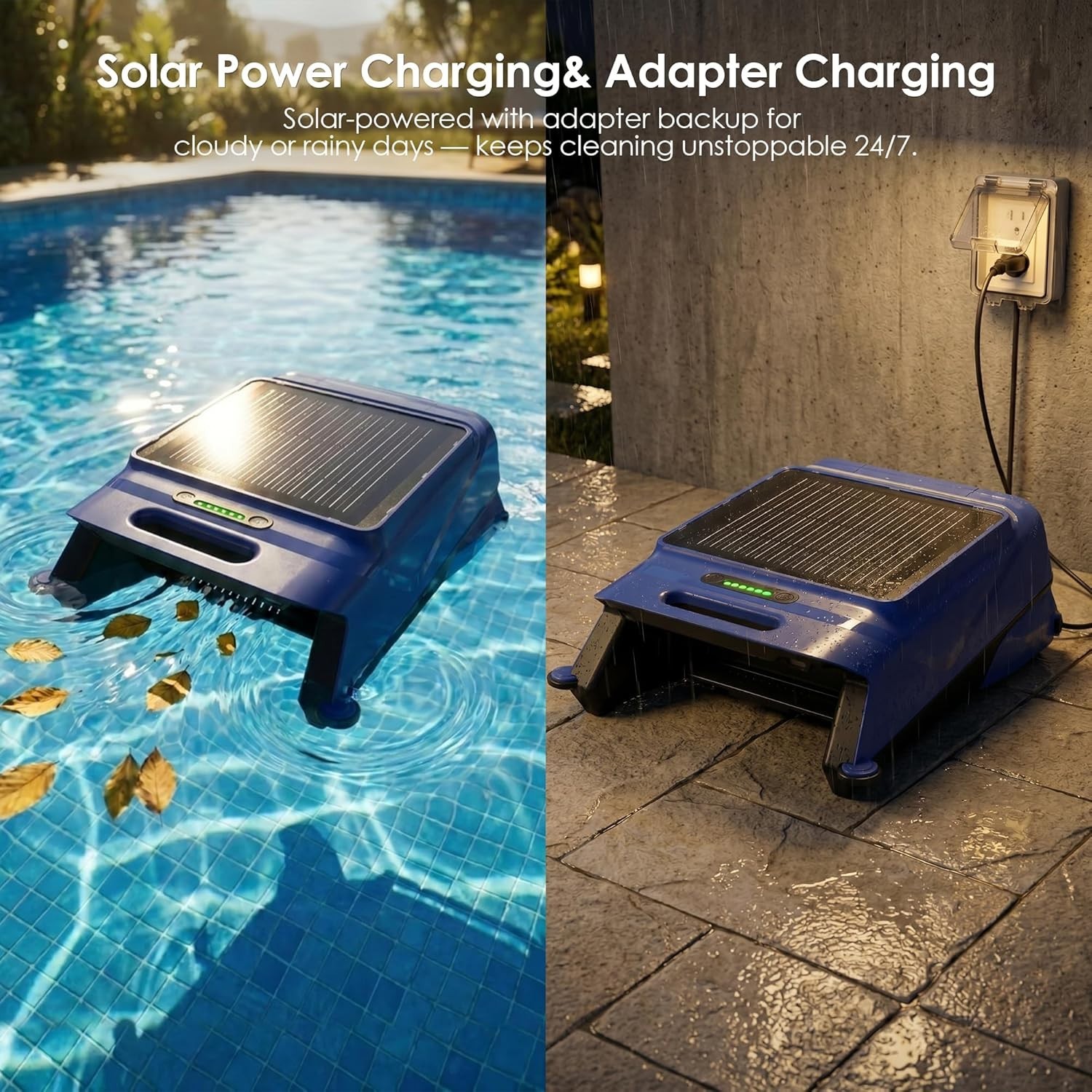 V12 Solar Pool Skimmer Robot Automatic Surface Cleaner App WiFi Remote Blue