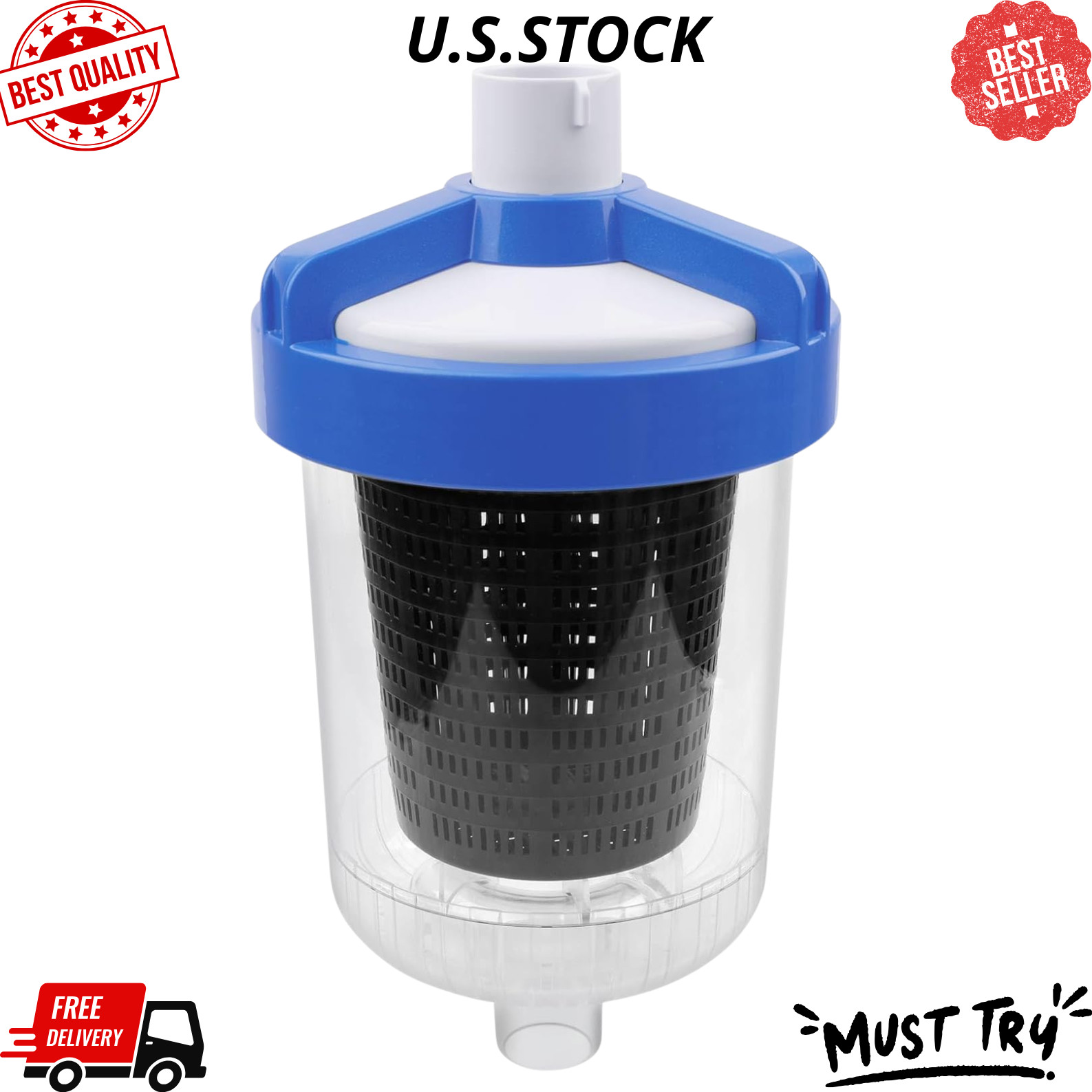 NEW Inline Pool Leaf Canister Leaf Catcher Filter w/ Strainer Basket 5 Socks
