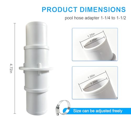 Pool Hose Adapter Connector 1-1/4&Prime; to 1-1/2&Prime; for Cleaning Pool Cleaner – White