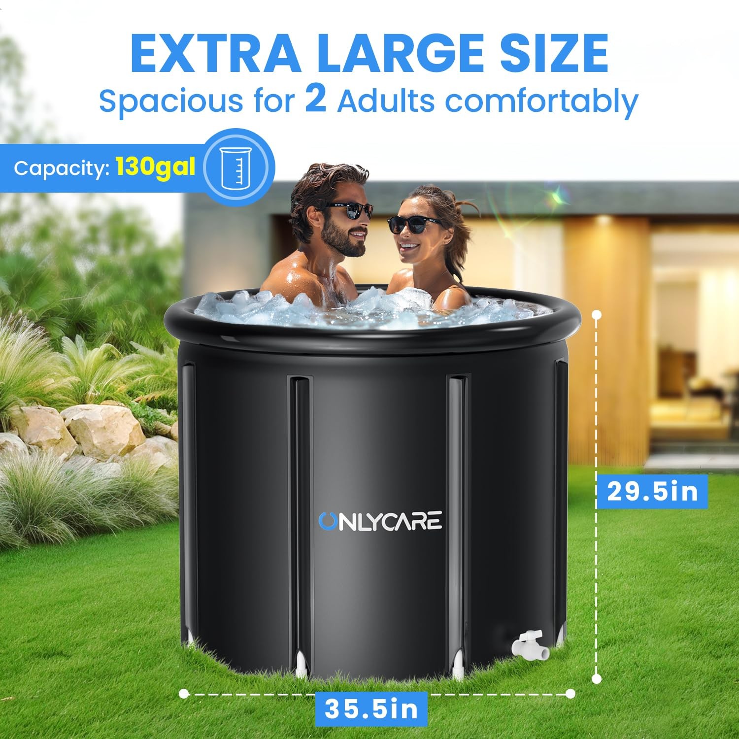ONLYCARE XXL Ice Bath Tub for Athletes/2 Adults – Constant 130 gallons, Black