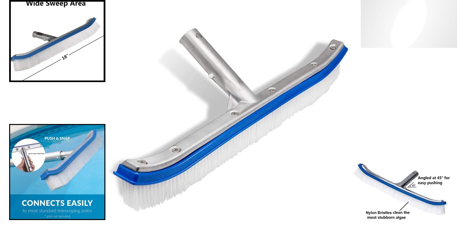 18&Prime; Heavy-Duty Pool Wall & Tile Brush with Nylon Bristles for Effortless Cleanup