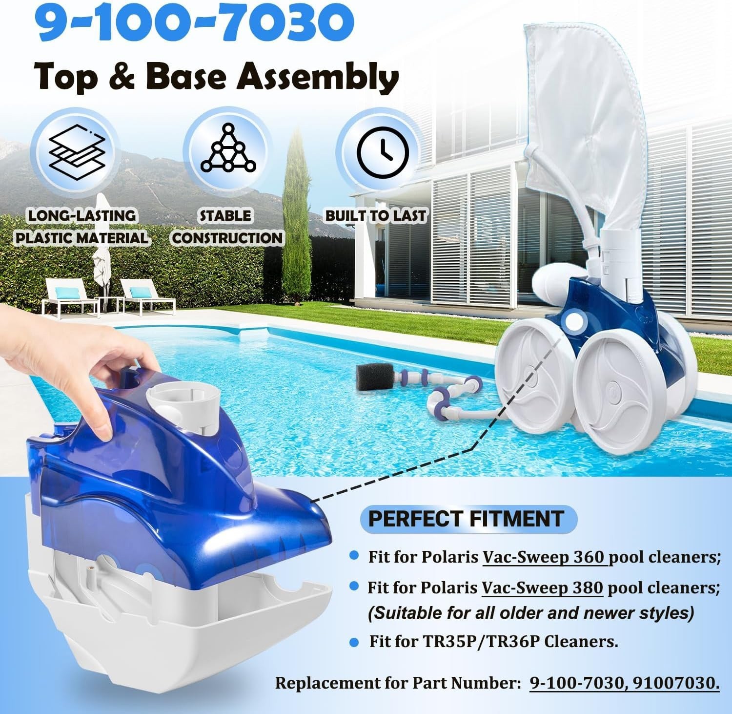 9-100-7030 Top & Base Assembly Fit Polaris Vac-Sweep Models 380/360 Pool Cleaner