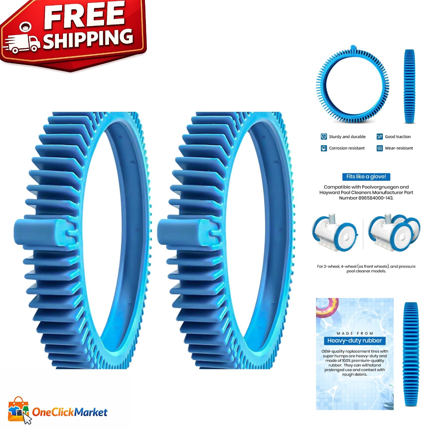 Effortless 2-Pack Replacement Tires with Super Humps for Pool Cleaners – 6&Prime; Dia