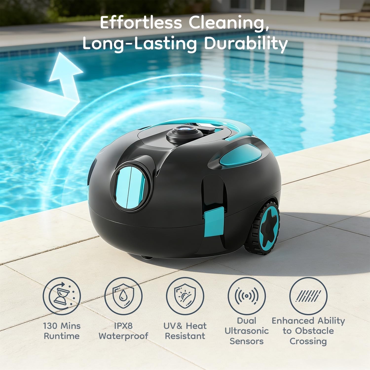 Sleek Automatic Pool Cleaner with Dual Suction – Battery-Powered Efficiency