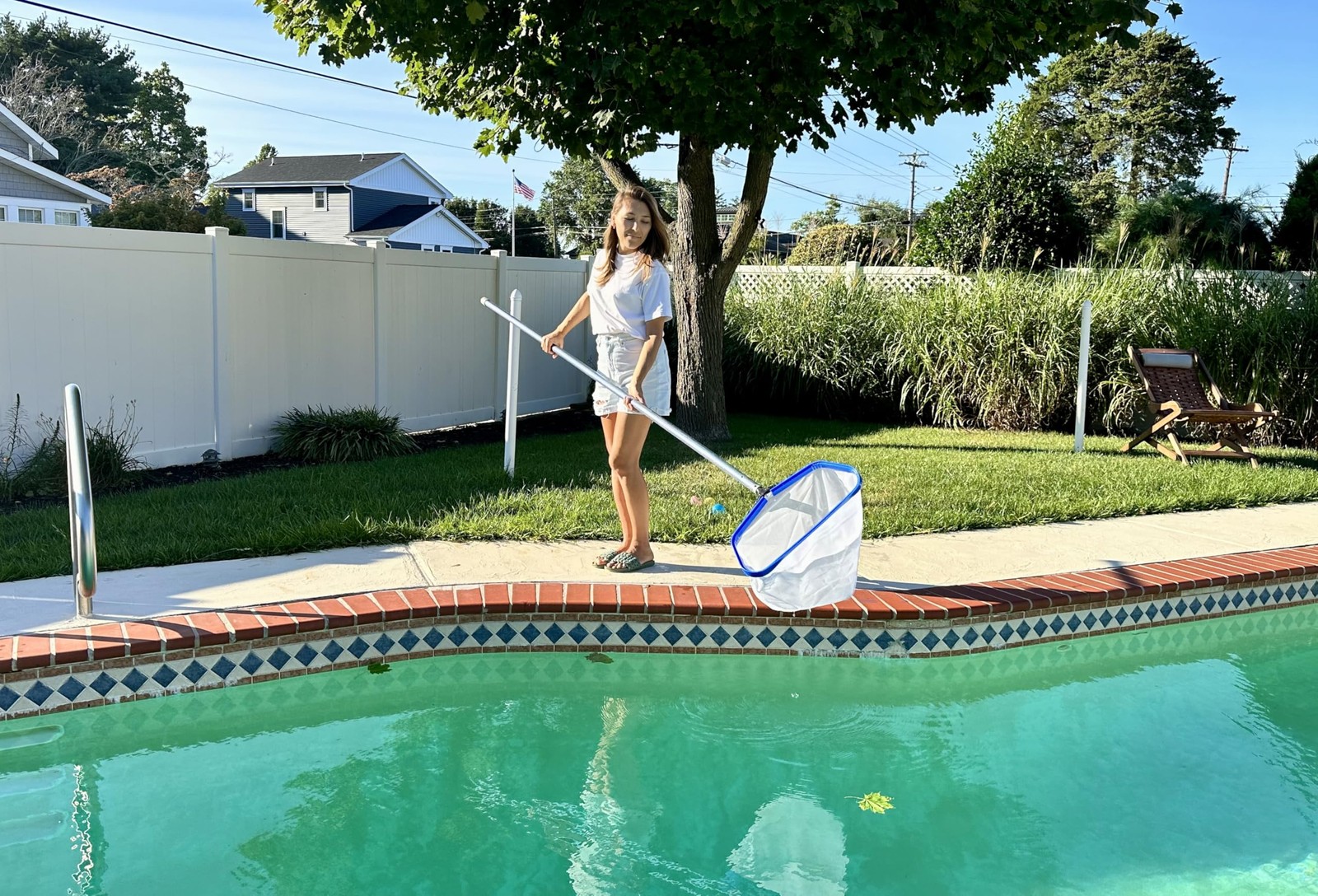 Pool Zing Professional 19&Prime; Fine Mesh Skimmer Net – Triple White & Blue