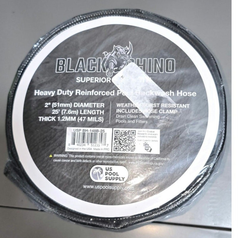 U.S. Pool Supply Black Rhino 2&Prime; x 25&prime; Pool Backwash Hose with Hose Clamp