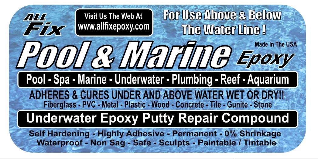 ALL-FIX H2O EPOXY PUTTY Pool Repair Tile Gunite Stone Concrete Fiberglass Leaks