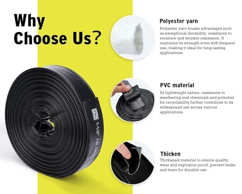 Heavy Duty Discharge Hose PVC Lay Flat Water Tubing with Clamps Easy to 50FT