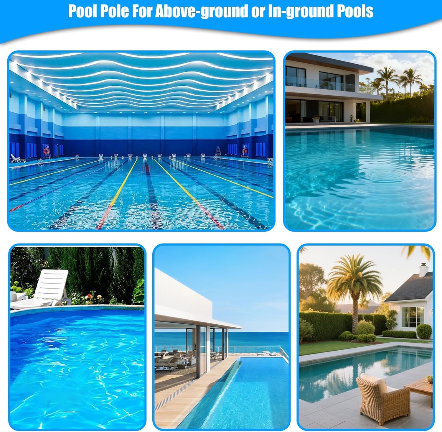 16.5 Feet Pool Pole Heavy Duty Aluminum Adjustable 6.516.5 Feet