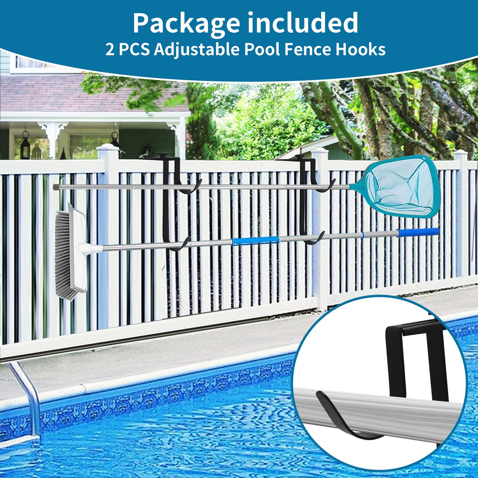 Zhitaoxun Adjustable Aluminum Pool Pole Hanger,Pool Fence Hooks for Pool Pole…