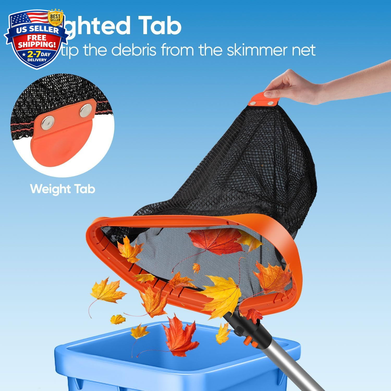 17.5&Prime; Pool Net, Pool Skimmer Net with Double-Layer Netting Bag, Aluminum Frame,