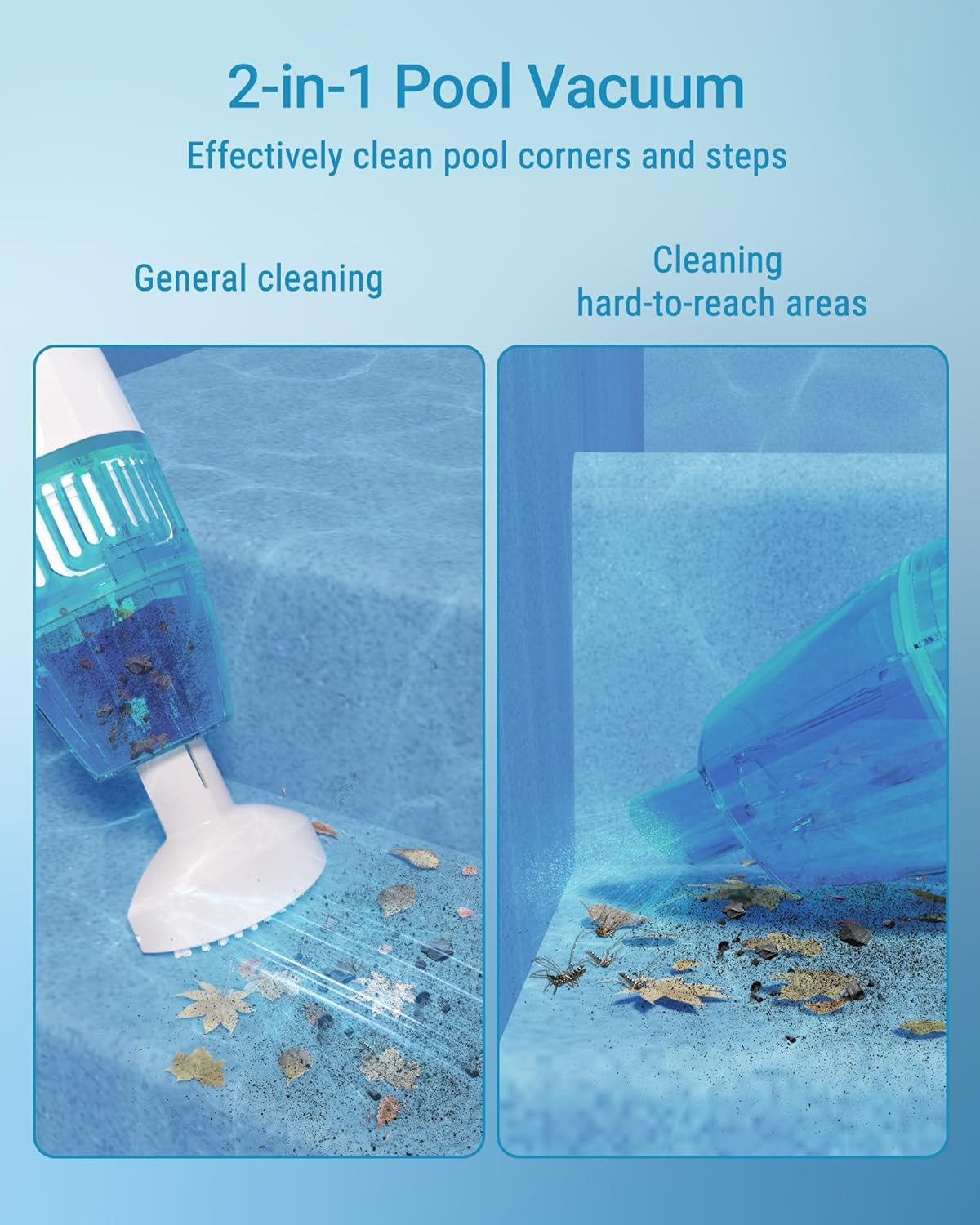 2024 Cordless Pool Vacuum with Dual Heads & Adjustable Telescopic Pole