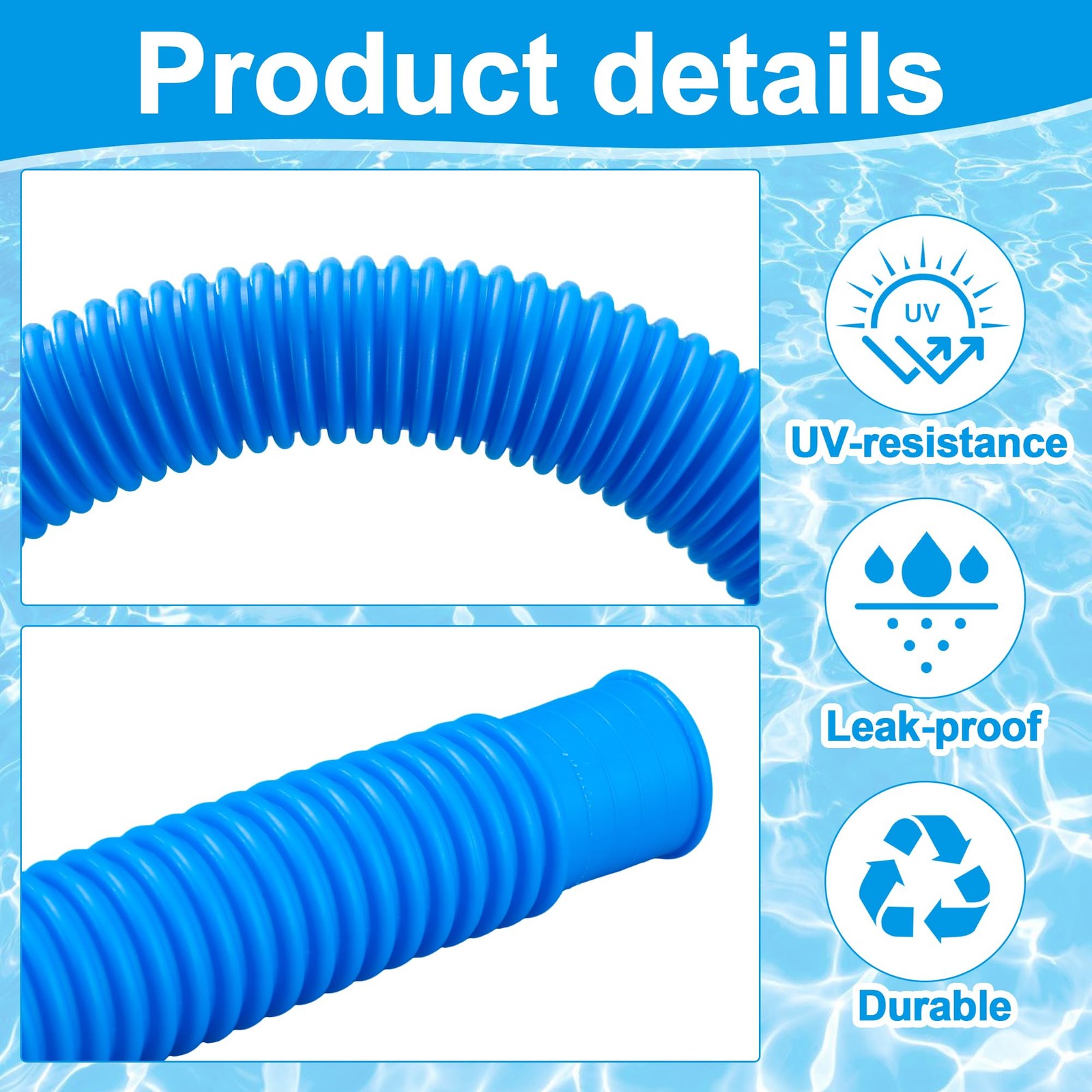 2 Pack Pool Pump Hoses for Above Ground Pools 1.25 inches x 59 inches, Blue