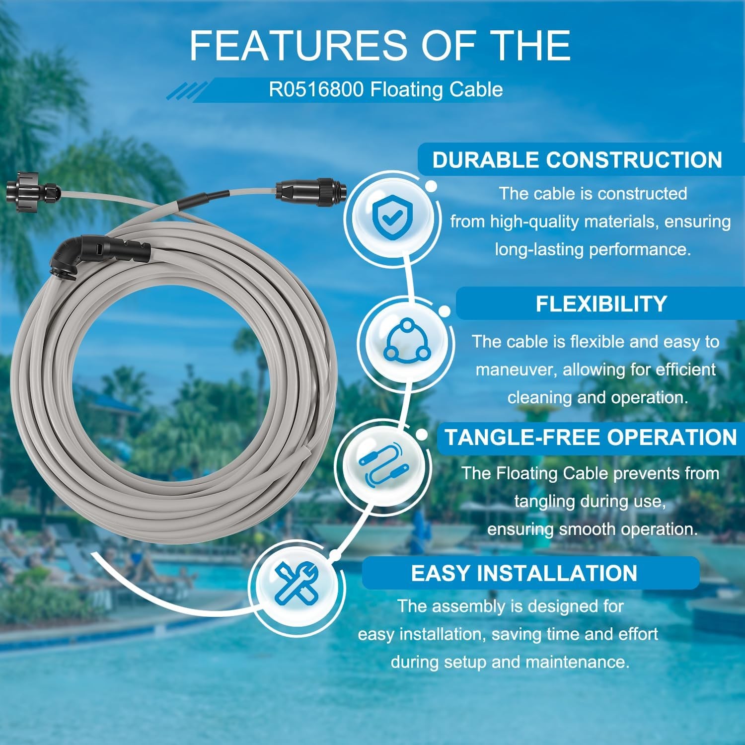 R0516800 Floating Cable For Zodiac Polaris 9300 9350 9400 9450 Pool Cleaner