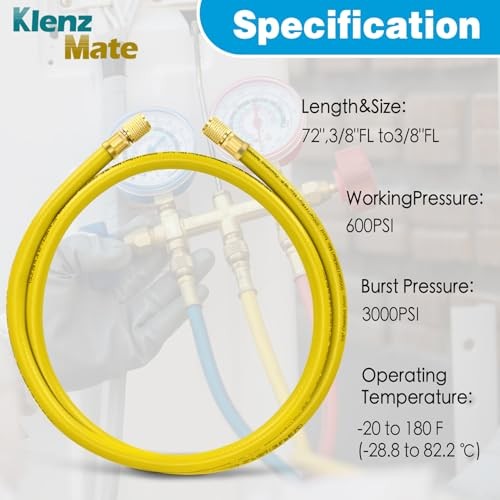 2026 Upgraded 3/8&Prime; HVAC Vacuum Hose,72&Prime; Refrigerant Charging Yellow 6Ft