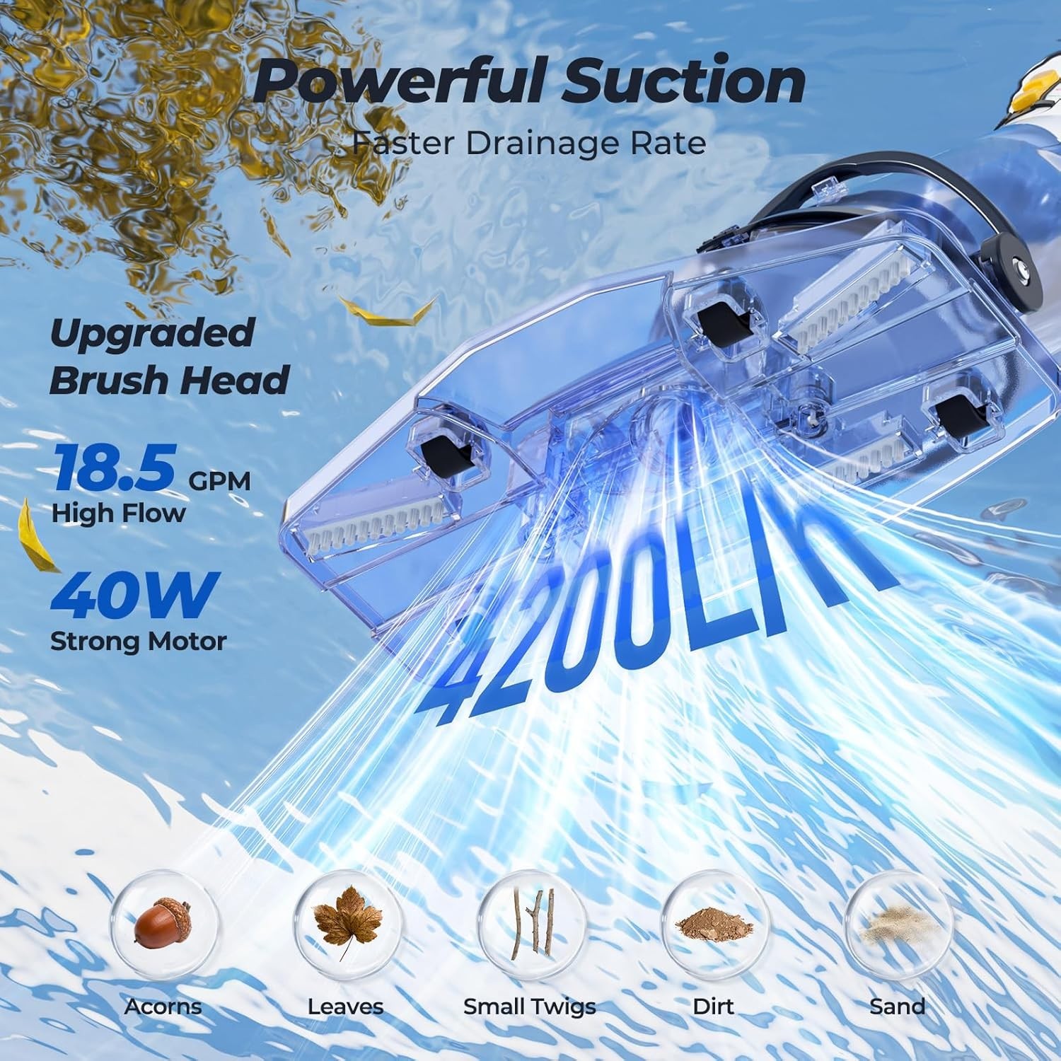 Cordless Pool Vacuum with 18.5 GPM Suction & 60 Min Runtime – Ideal for All P…