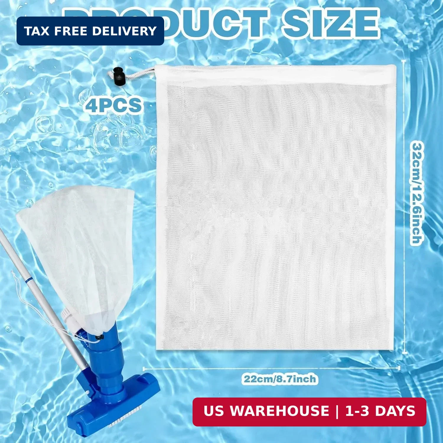 4 PCS Pool Vacuum Replacement Mesh Bag, Fine Mesh Filter Bags Pool Cleaner Bag S
