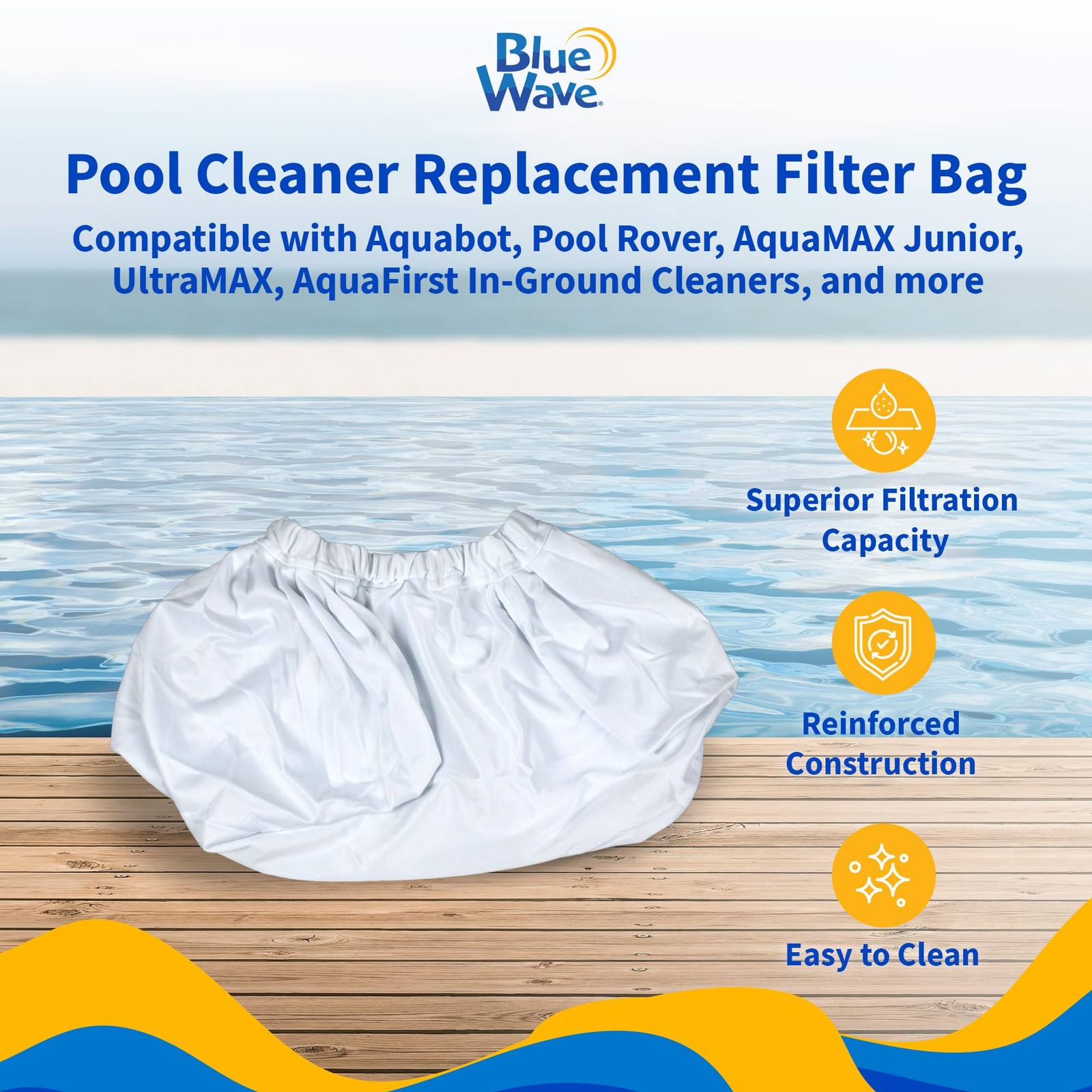 White Pool Cleaner Replacement Filter Bag Aquafirst Aquabot Blue Wave
