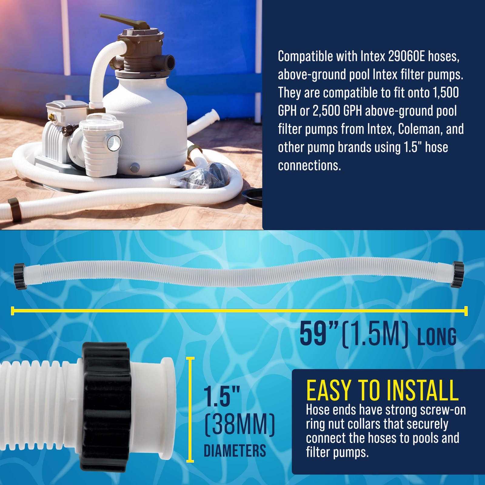 U.S. Pool Supply Above Ground Hose 1.5&Prime; Diameter x 59&Prime; Long, White