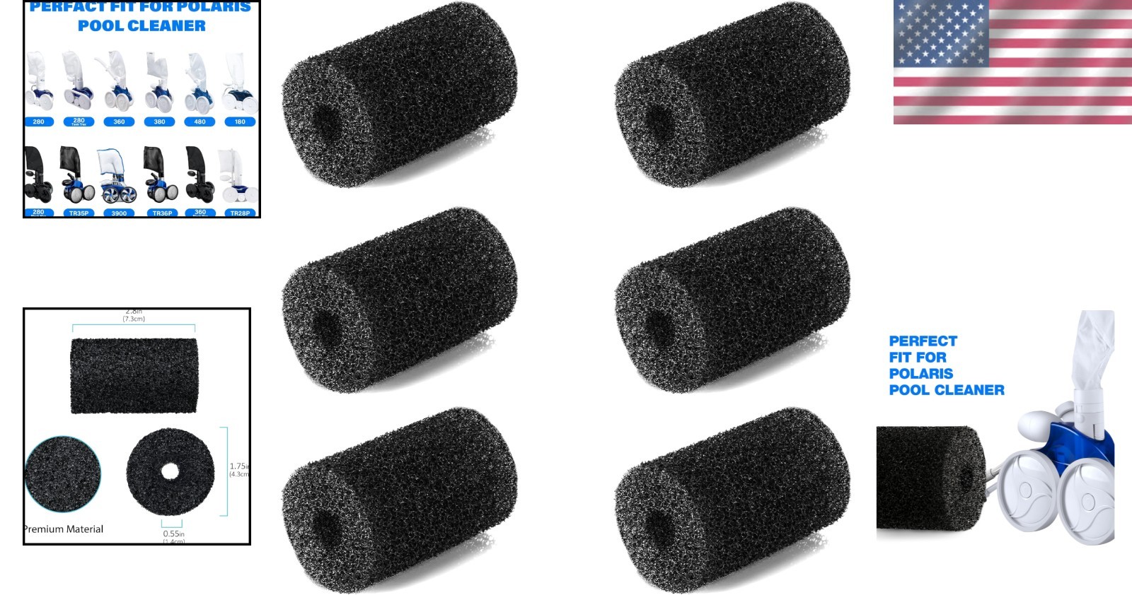 Efficient Replacement Tail Scrubbers: 6-Pack for Polaris 180, 280, 360 & More