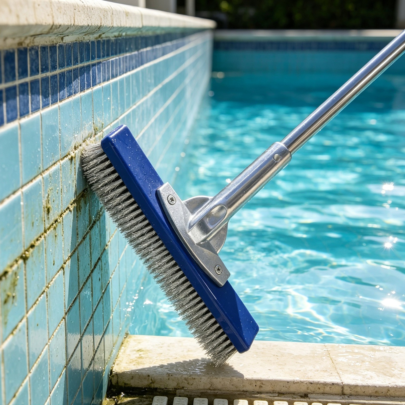 10&Prime; Stainless Steel Wire Bristle Pool Brush, Clean Concrete Rust, Tile Calcium