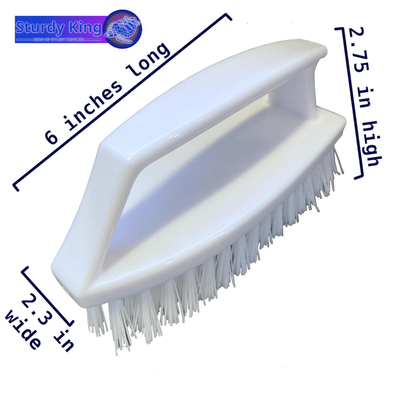 Scrub Brush Unbreakable Handle 6&Prime; White, Stiff Heavy-Duty Bristles Unbreakable